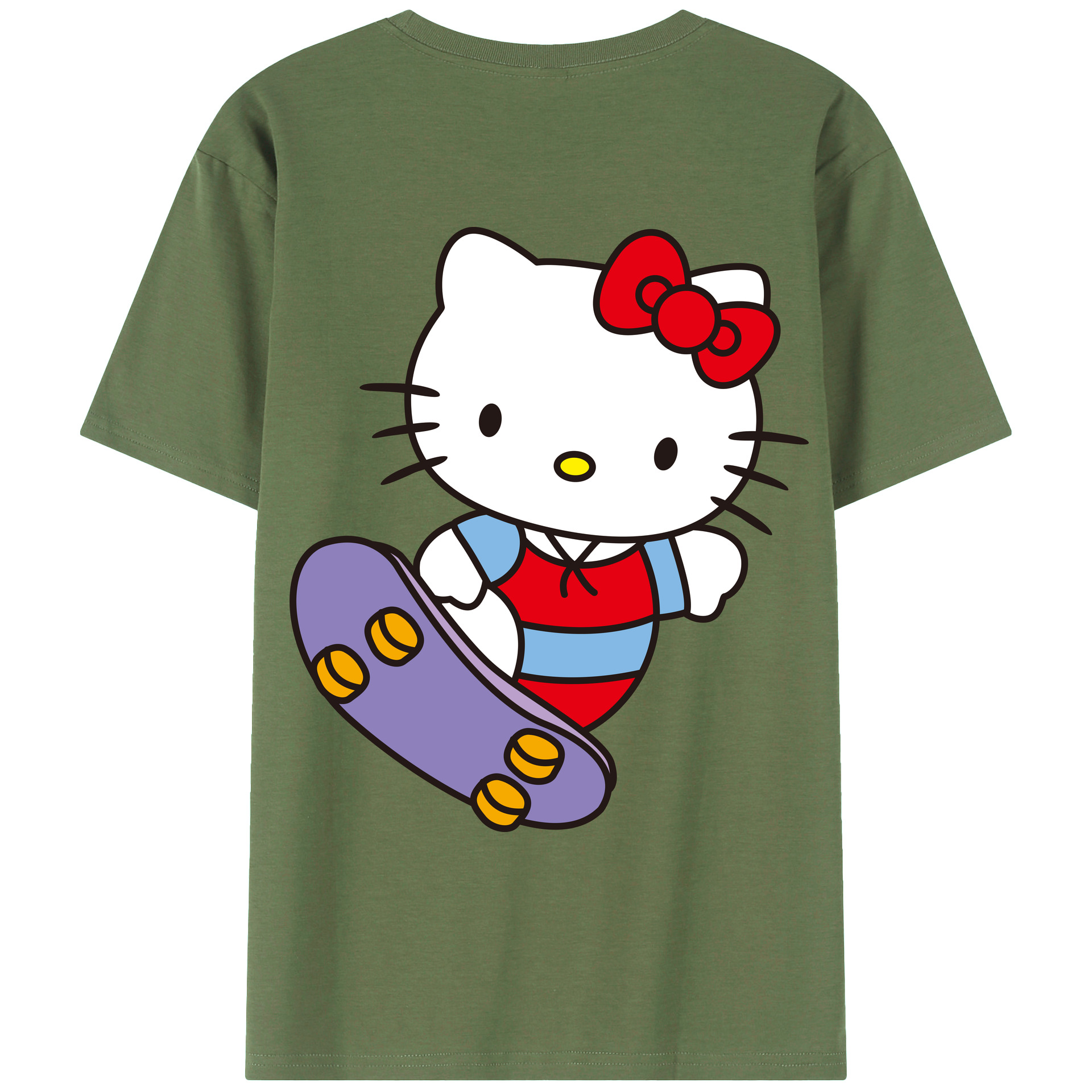 （画像用） Hello Kitty ハローキティ 綿100％ メンズ半袖Tシャツ（バックプリント） 通気性